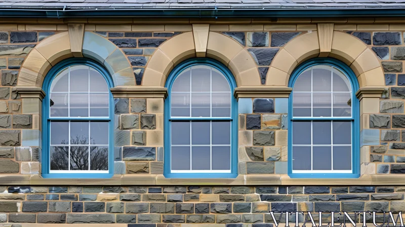 Arched Windows on Stone Building Facade AI Image