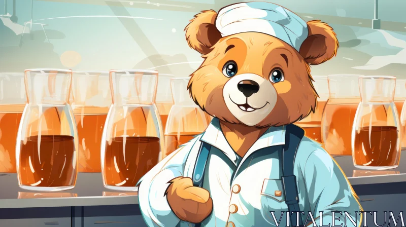 Chef Bear in Lively Tavern Scene - Digital Art AI Image