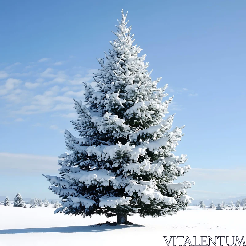 Solitary Evergreen in Snowy Scene AI Image