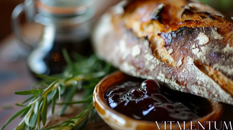 Delicious Red Currant Jam and Bread on Wooden Table AI Image