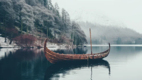 Enigmatic Viking Ship Floating on a Frozen Lake | Atmospheric Woodland Imagery