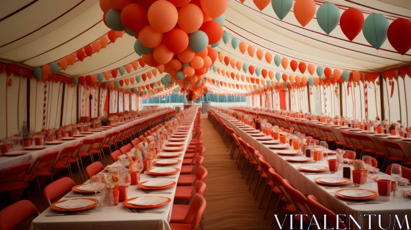 Festive Wedding Reception in Retro-Styled Tent AI Image