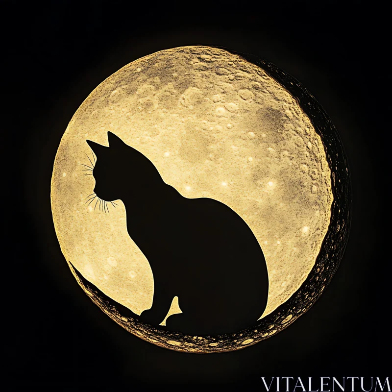 Mystic Cat and Moon Silhouette AI Image