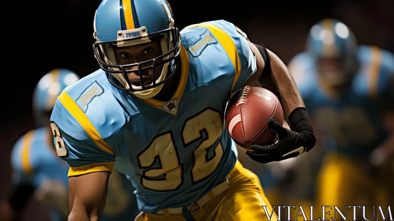AI ART Intense Action: American Football Player Running with Ball