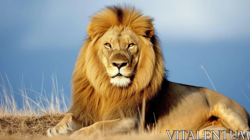 Majestic Lion in Grassland - A Captivating Image of Nature AI Image
