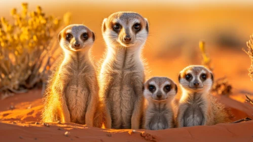 Meerkat Family at Sunset in the Desert