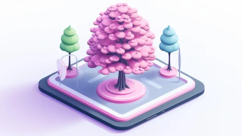 Pink Tree 3D Phone Illustration