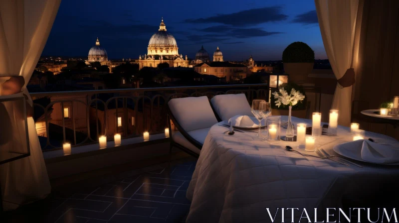 Romantic Dining Setting Outdoors Overlooking the Cathedral | Warm and Intimate Atmosphere AI Image