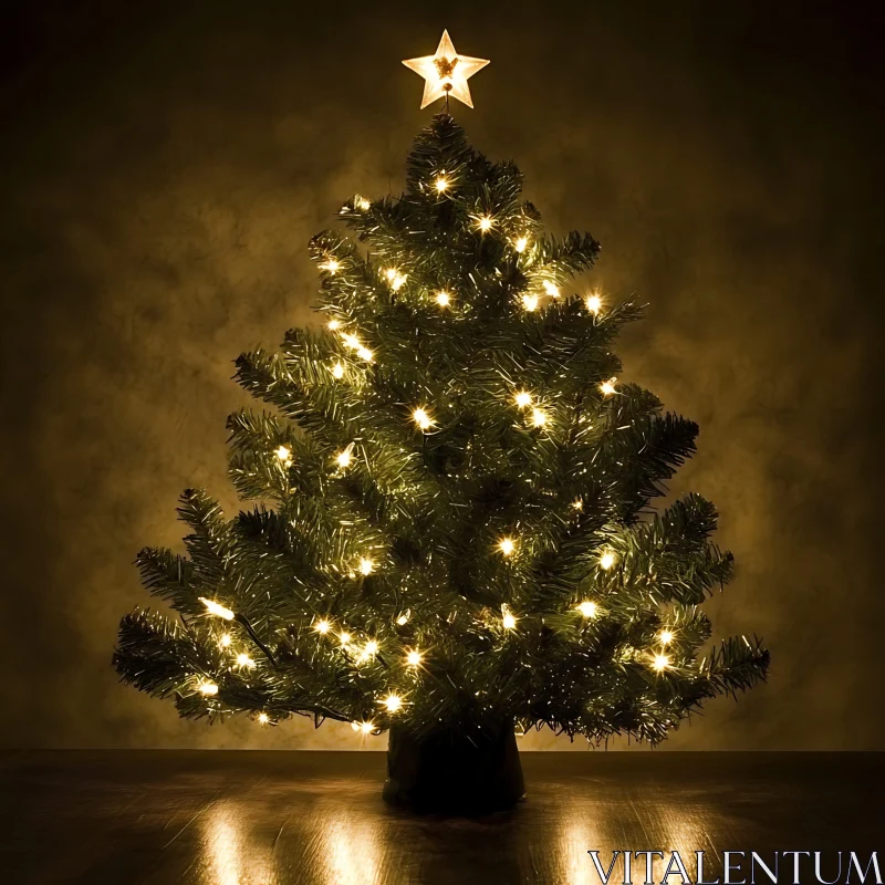 Illuminated Holiday Christmas Tree with Star AI Image