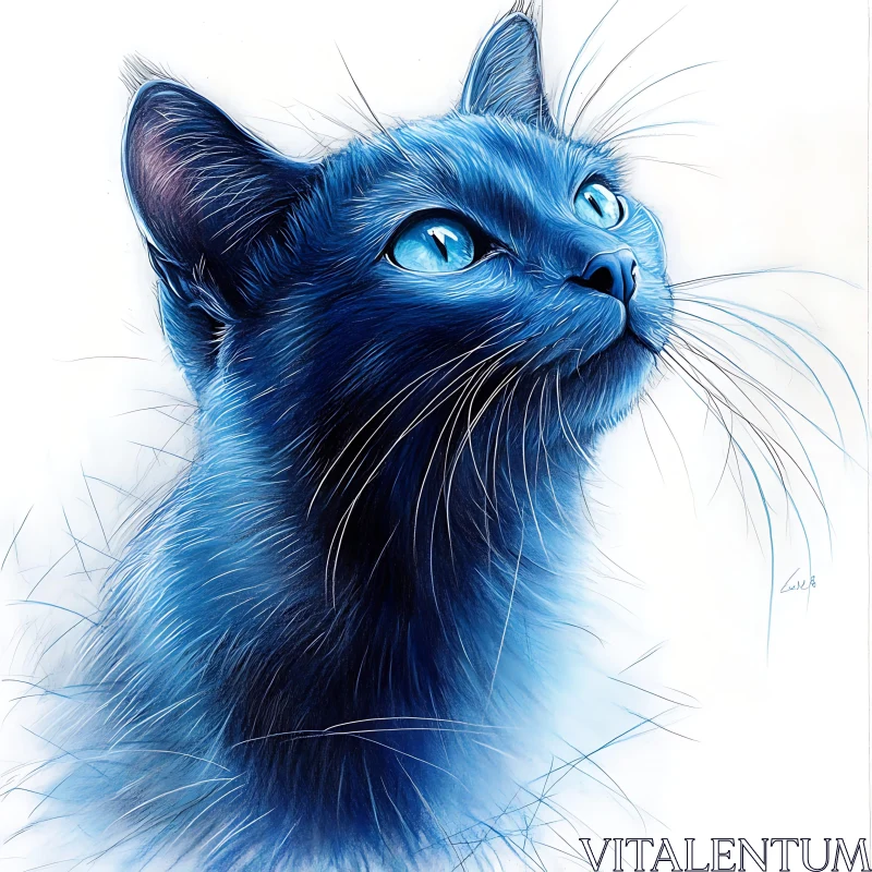 Whiskered Blue Cat Portrait AI Image