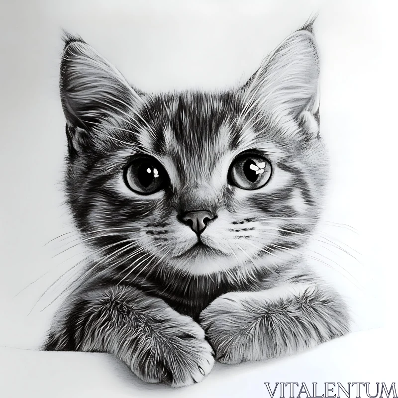 Realistic Kitten Drawing in Black and White AI Image