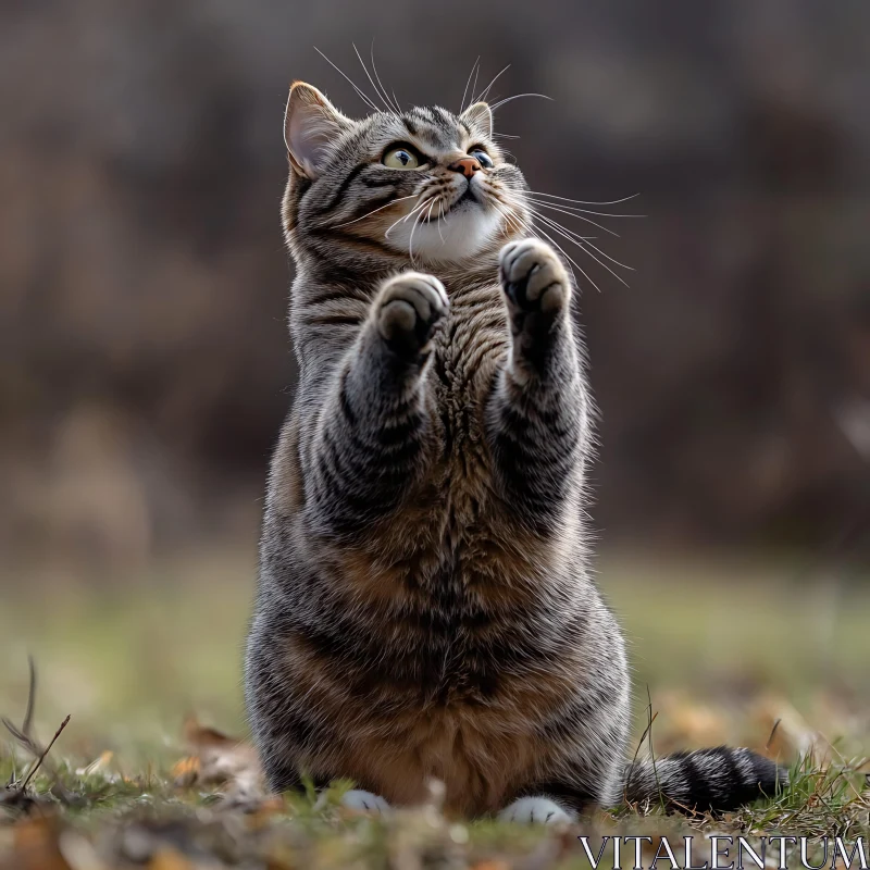 Adorable Standing Cat in Nature AI Image