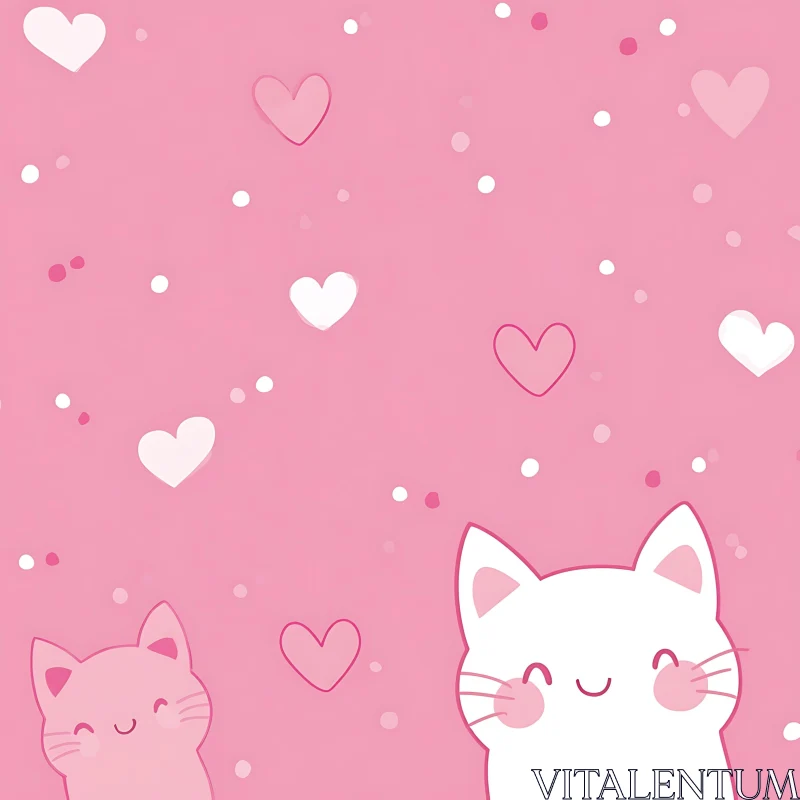 Cute Smiling Cartoon Cats with Heart Patterns AI Image