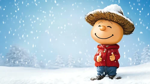 Happy Character in a Snowy Scene