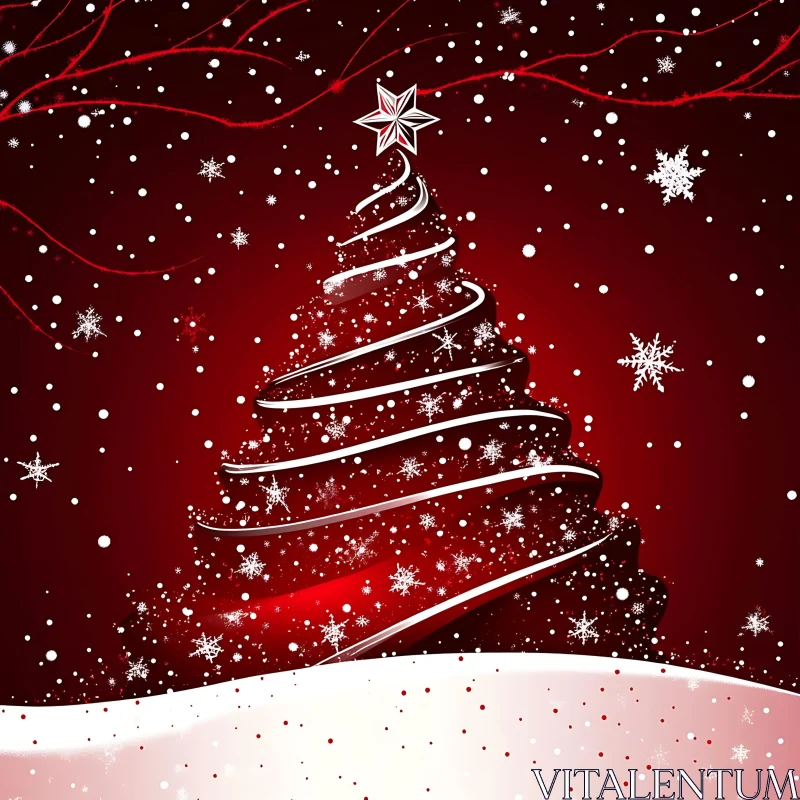 Festive Christmas Tree with Snow and Star AI Image