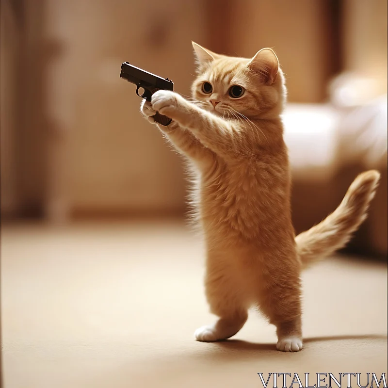 Cat Holding a Gun AI Image