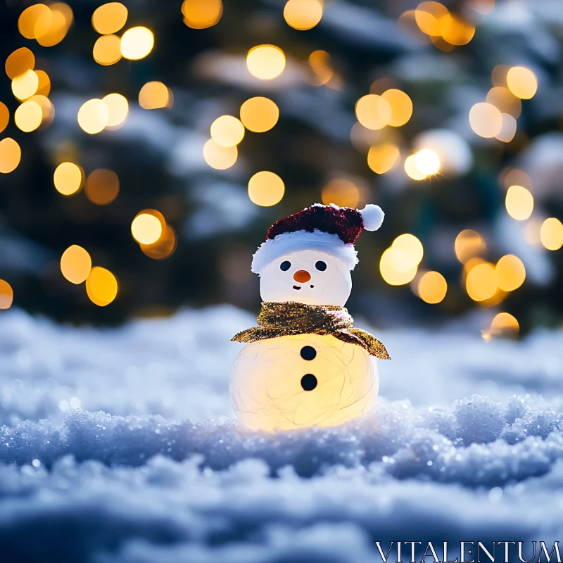 Illuminated Snowman in Winter Wonderland AI Image