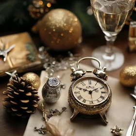 Christmas Ornaments and Vintage Clock Decor