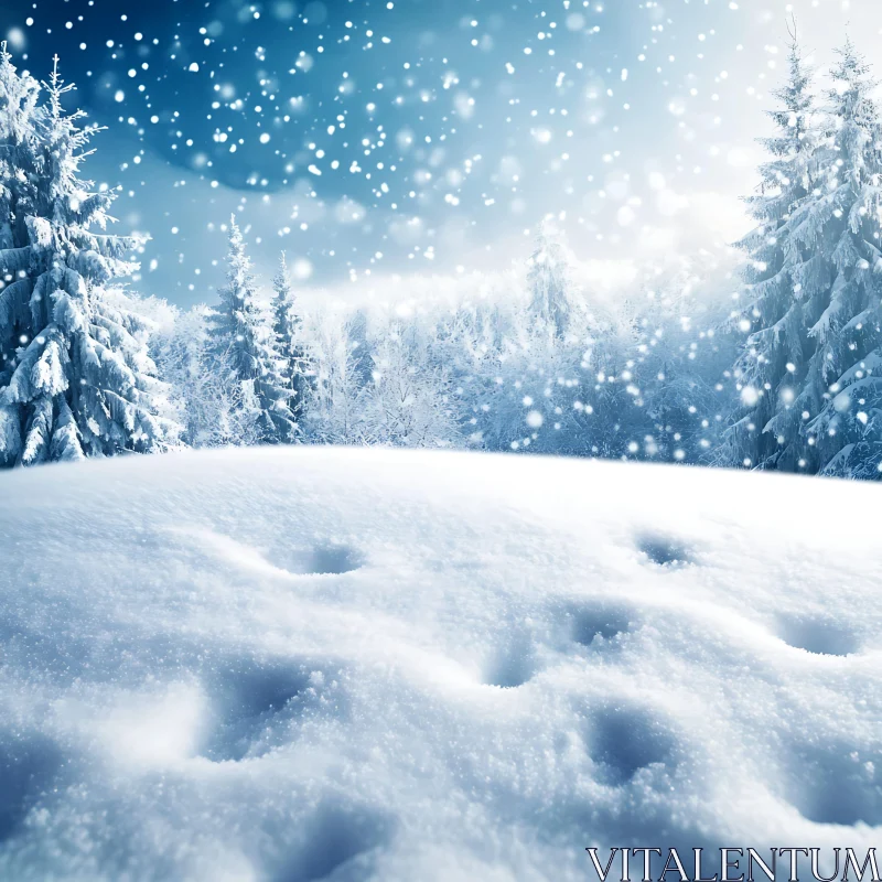 Peaceful Snowy Forest in Winter AI Image