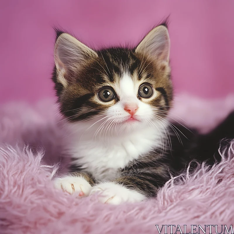 Cute Kitten with Pink Background AI Image