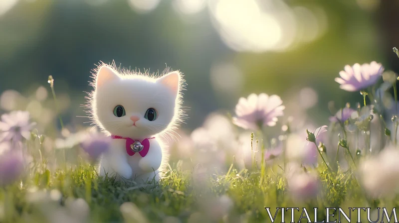 Charming Kitten in a Blooming Meadow AI Image