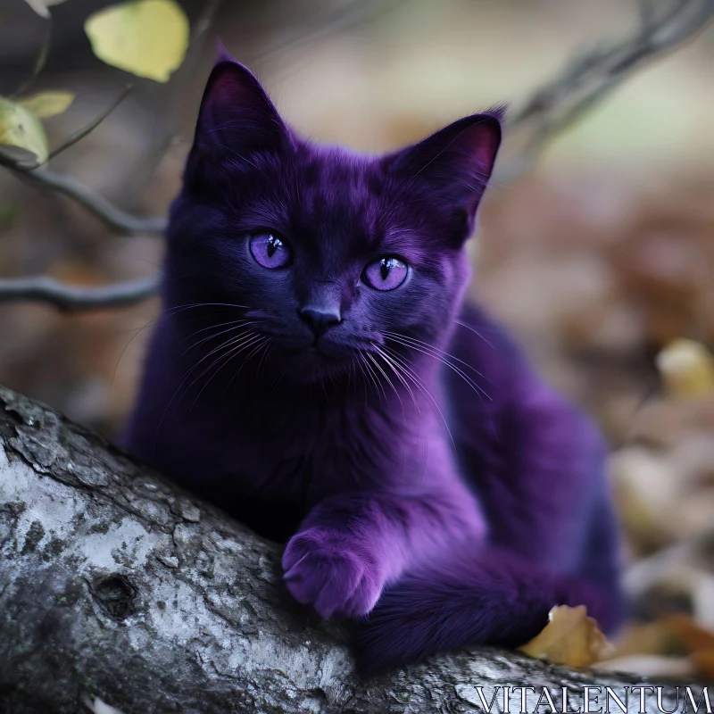 Enchanted Forest Feline in Vivid Purple AI Image