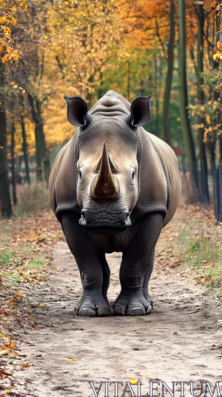 AI ART Majestic Rhino in Fall Woods