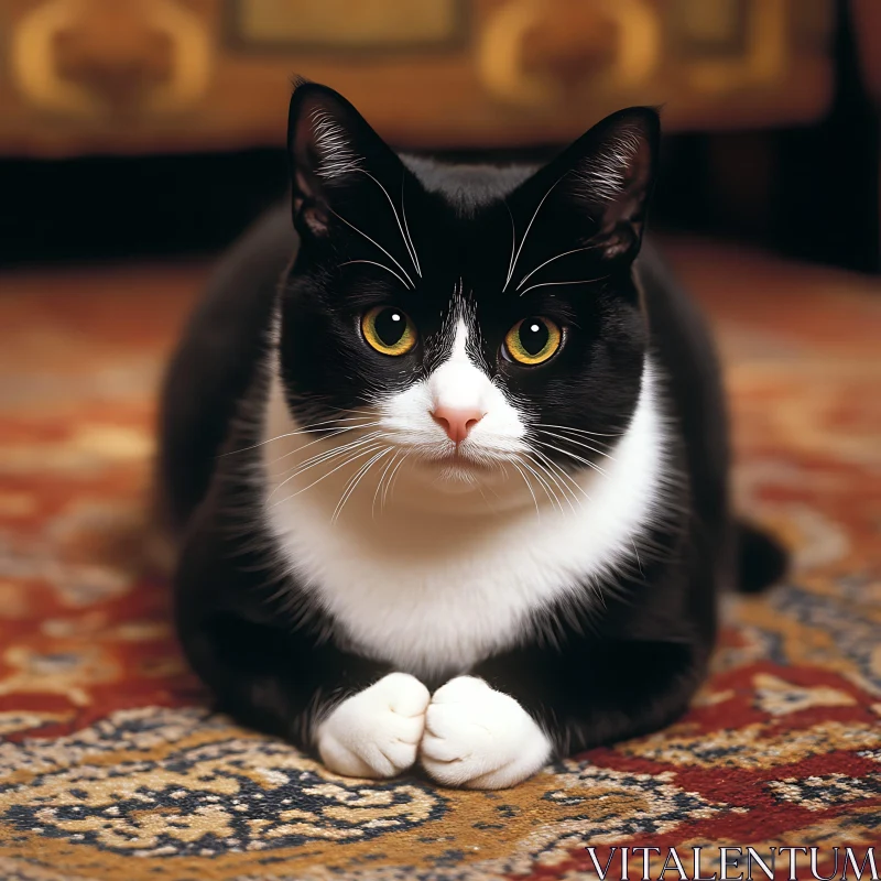 Tuxedo Cat on a Carpet AI Image