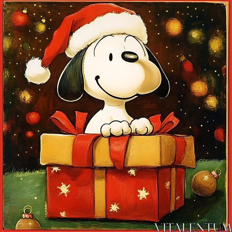 Cheerful Cartoon Dog in Festive Gift Box AI Image