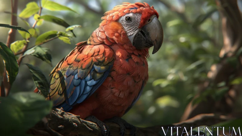 Close-up Photo of a Colorful Parrot in a Tropical Rainforest AI Image