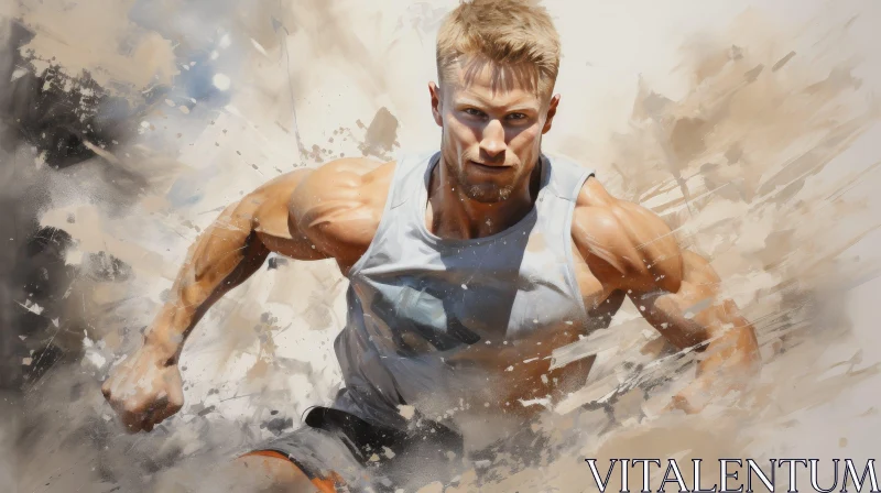 Determined Male Athlete Running AI Image