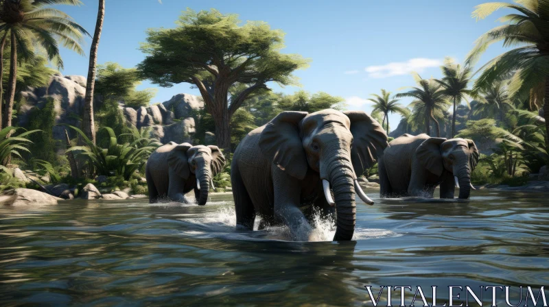 Elephants Walking in a River: Hyperrealistic Marine Life in Unreal Engine AI Image