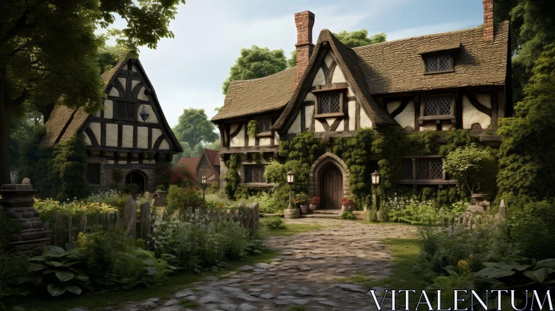 Enchanting Tudor Cottage in a Serene Forest Setting AI Image