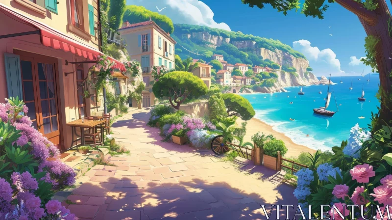 Serene Summer Landscape: Small Town on the Coast AI Image