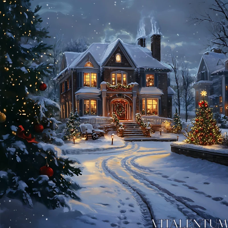 Festive Christmas Eve in Snowy Wonderland AI Image