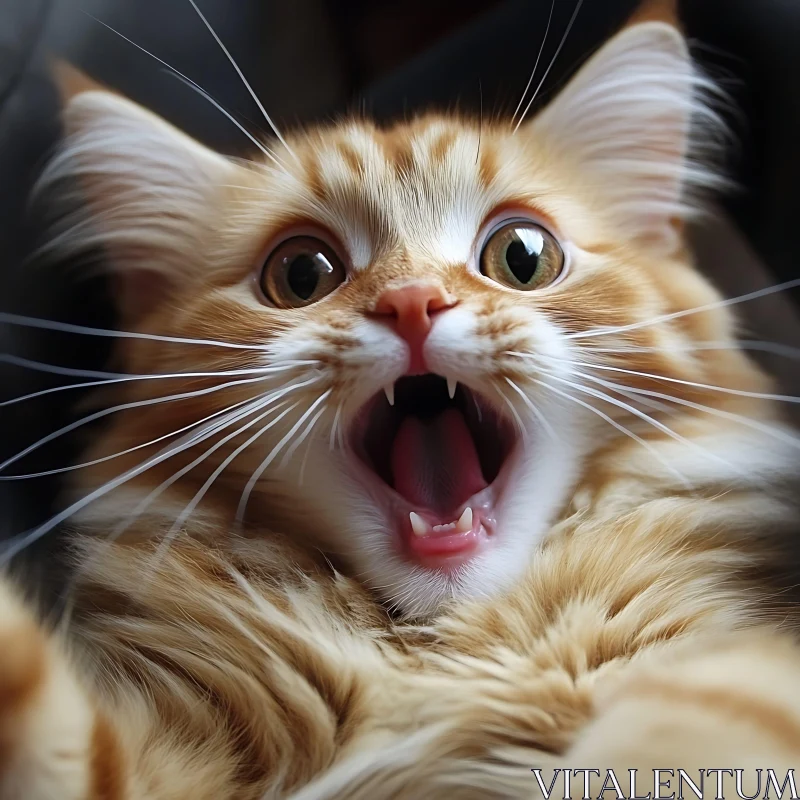 Expressive Fluffy Kitten with Wide Eyes and Open Mouth AI Image