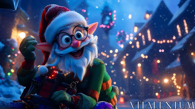 Cheerful Elf Celebrating Christmas AI Image