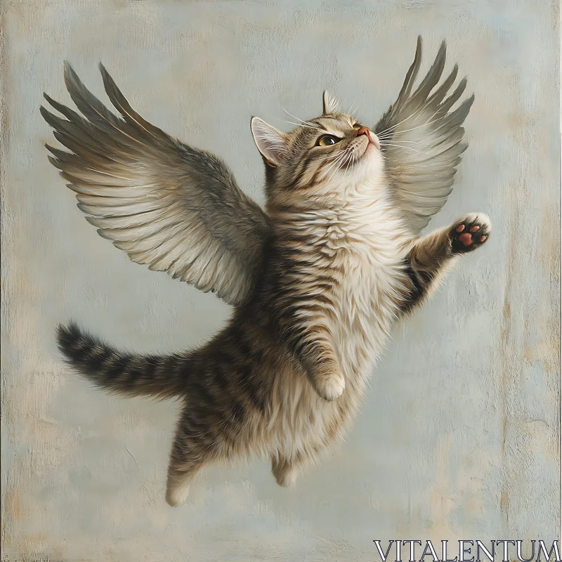 AI ART Floating Angelic Cat with Detailed Fur and Wings