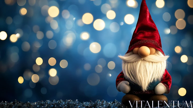 Festive Gnome in Blue Bokeh Lights AI Image