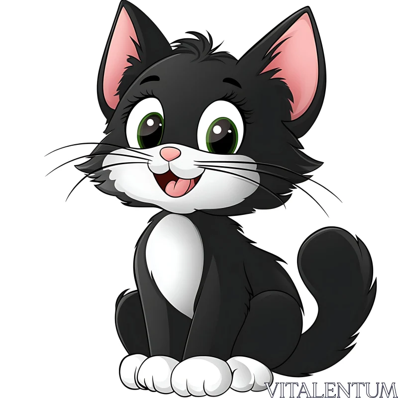 Playful Black and White Cat Cartoon AI Image