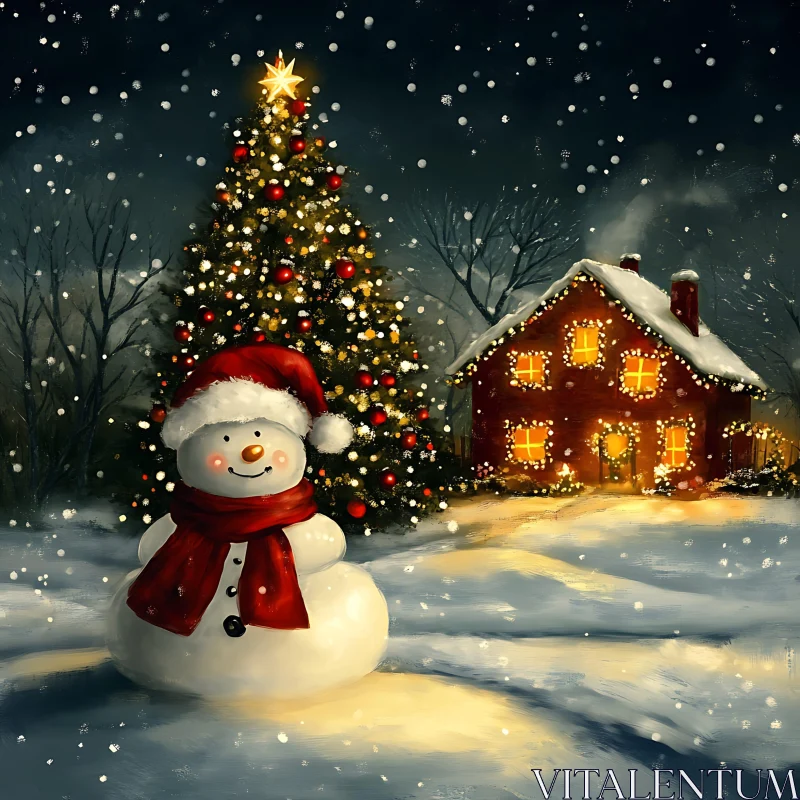 Festive Snowman in Winter Wonderland AI Image