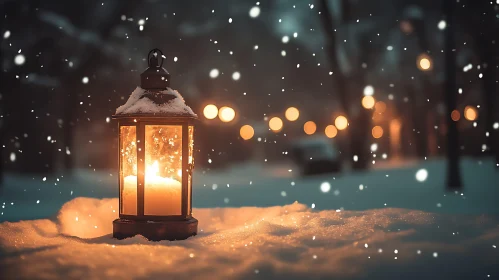 Lantern in Winter Snowfall