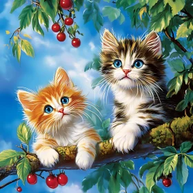 Adorable Blue-eyed Kittens with Cherries