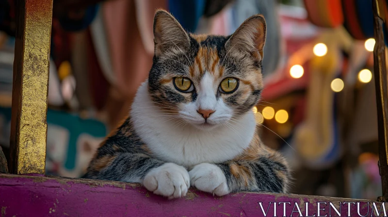 Vivid Cat Portrait with Bokeh Background AI Image