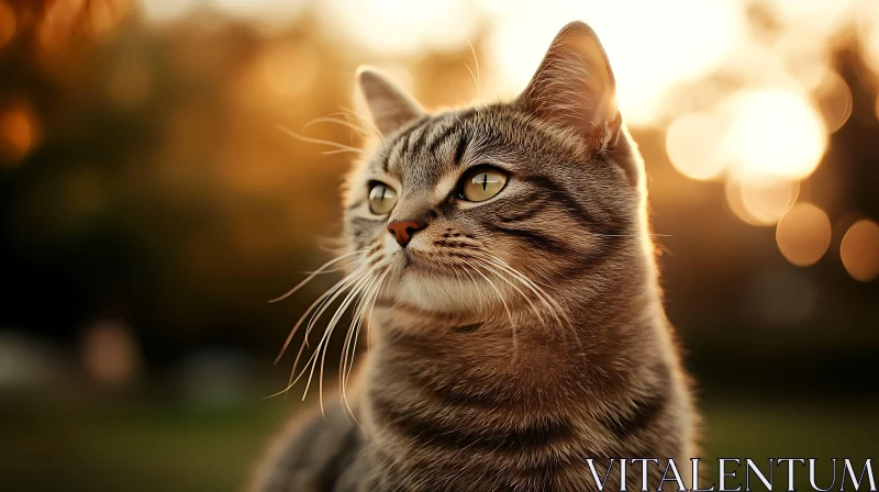 Enchanting Tabby Cat in Golden Sunset Light AI Image