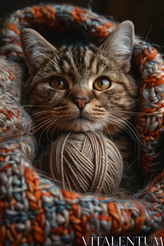 Feline Comfort: Cat in Knitted Warmth AI Image