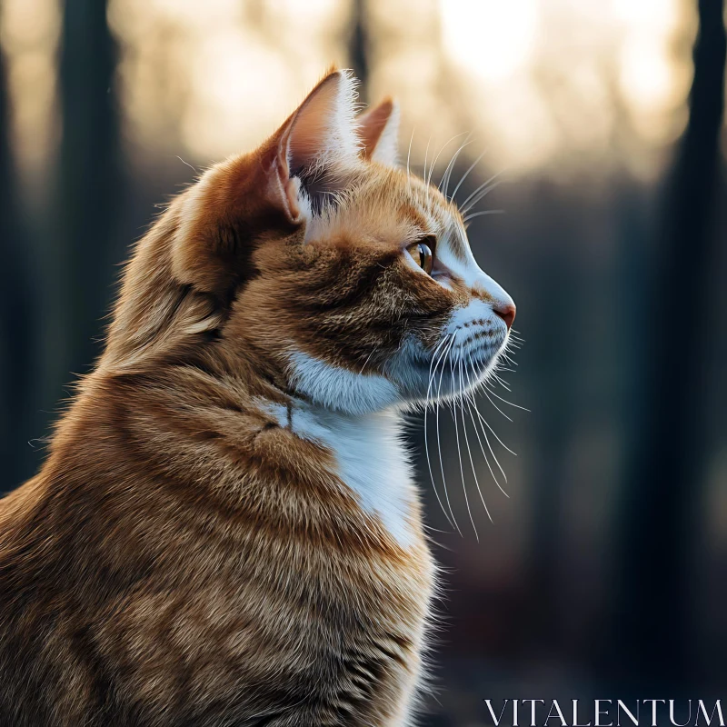 Pensive Ginger Cat with Whiskers AI Image