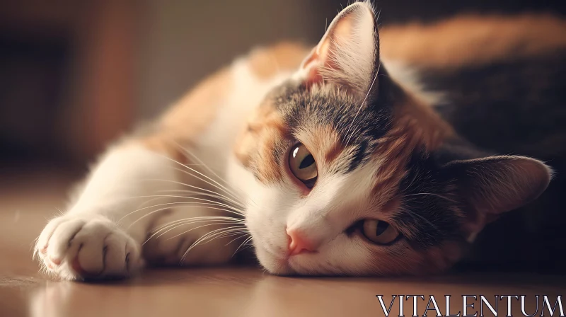 Tranquil Calico Cat Lounging AI Image