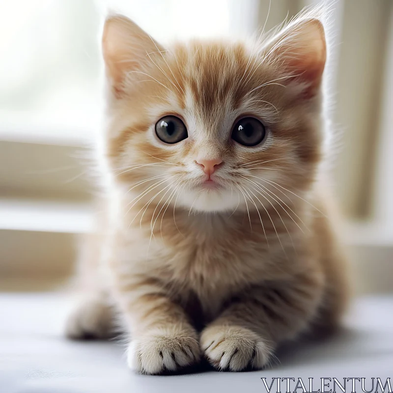 Cute Fluffy Kitty Indoors AI Image