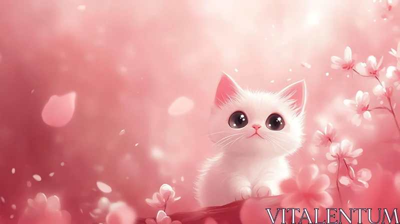 AI ART Cute Kitten in Pink Blossom Garden